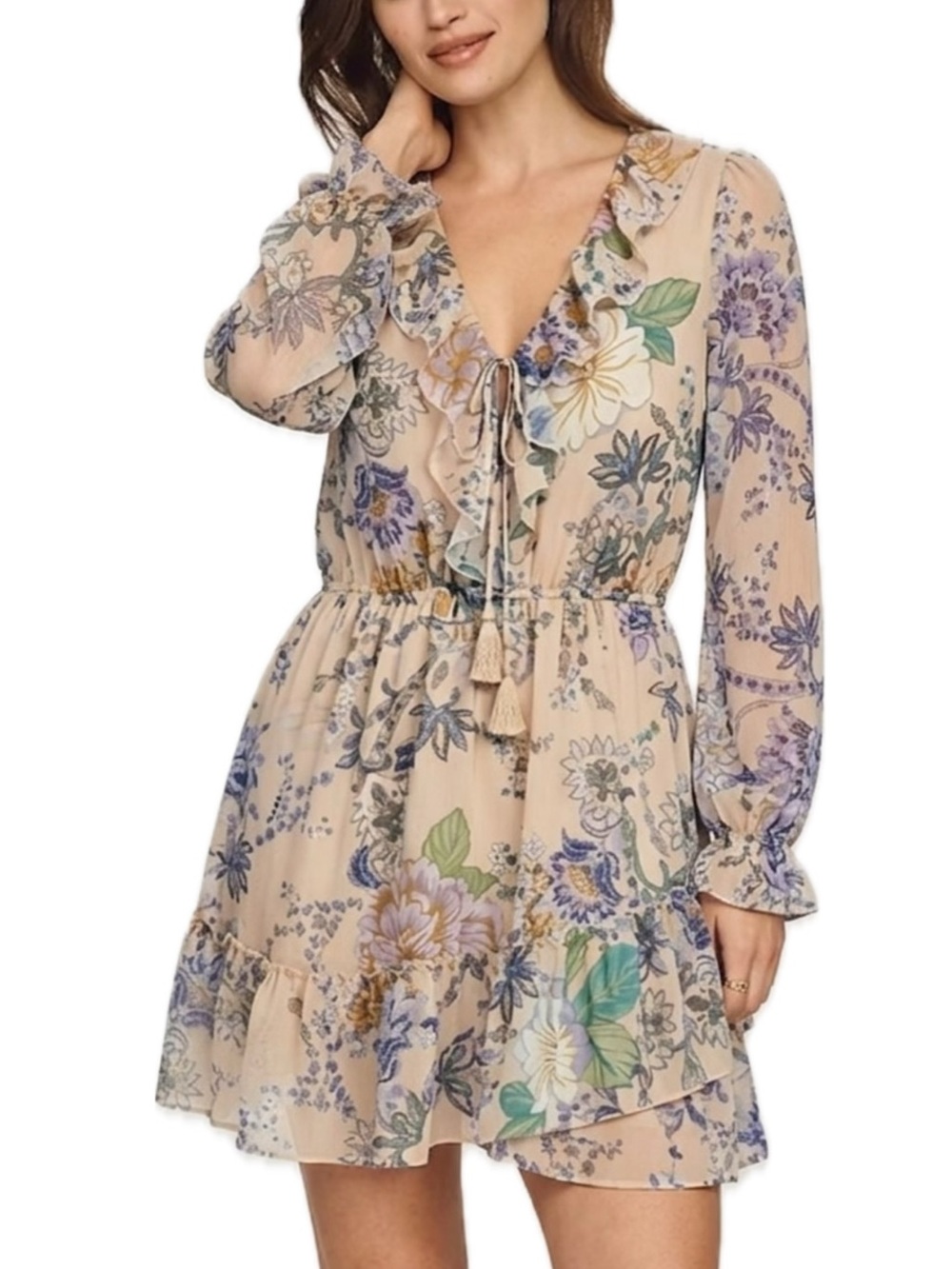 Super Natural By Secret Mission Sheer Floral Ruffle Dress Size Large Fairycore